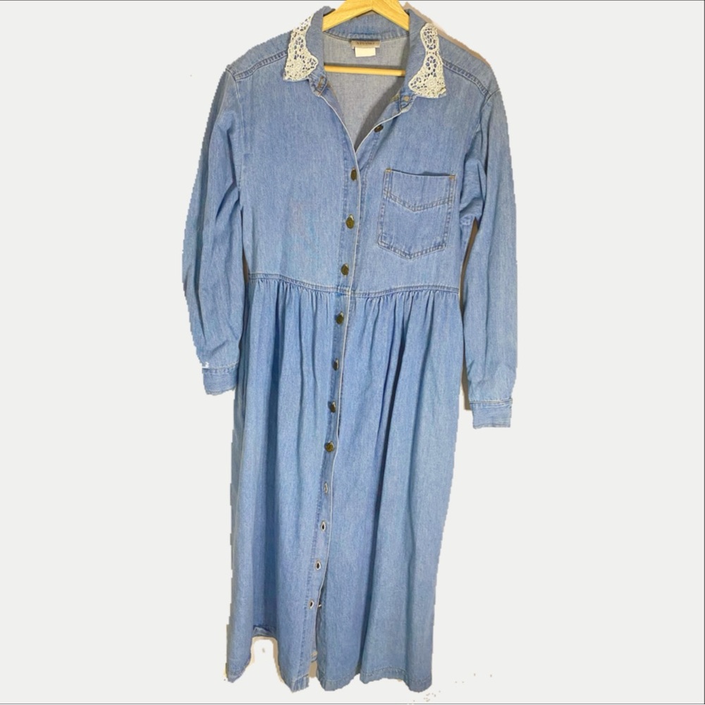 Vintage denim button down midi dress